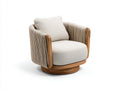 Loungesessel Holz Seilgeflecht 88x84x76 cm - Creme und Naturholz - drehbarer Gartensessel