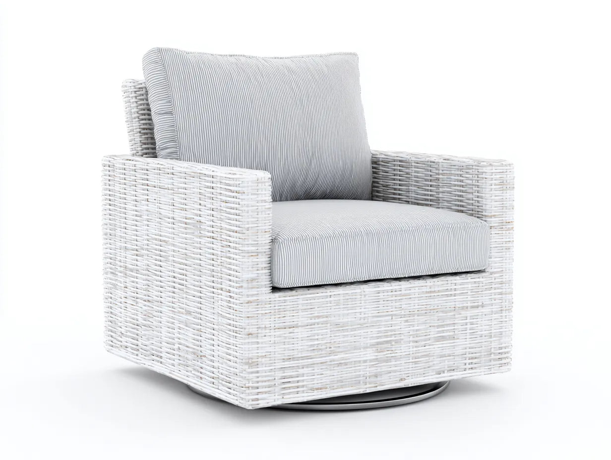 Loungesessel Rattan Stoff 88x86x78 cm - Weiß und Grau - geflochtener Outdoor Sessel