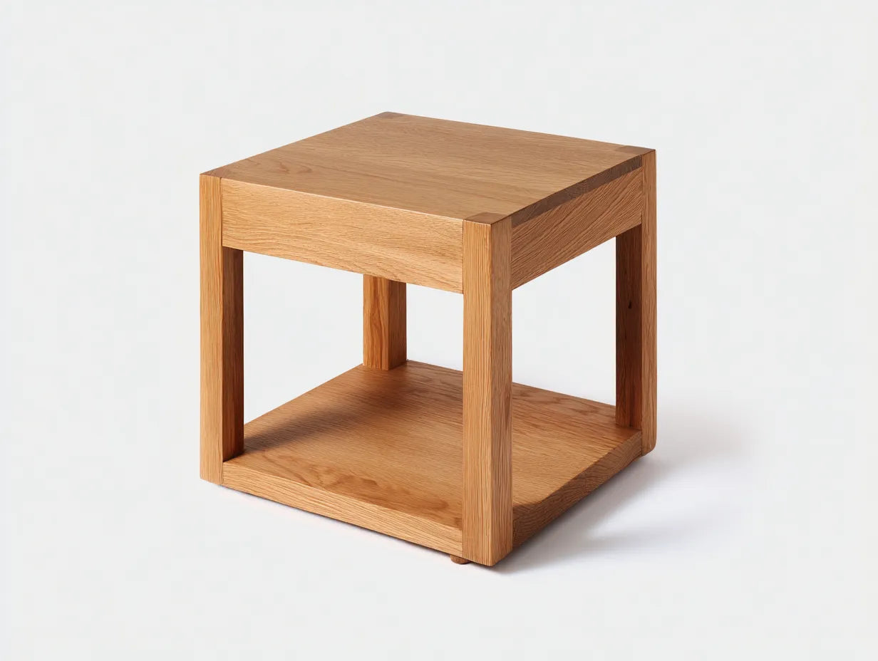 Beistelltisch quadratisch aus Eichenholz 55x55x54 cm - Eiche Natur - mit offenem Ablagefach für Wohnzimmer