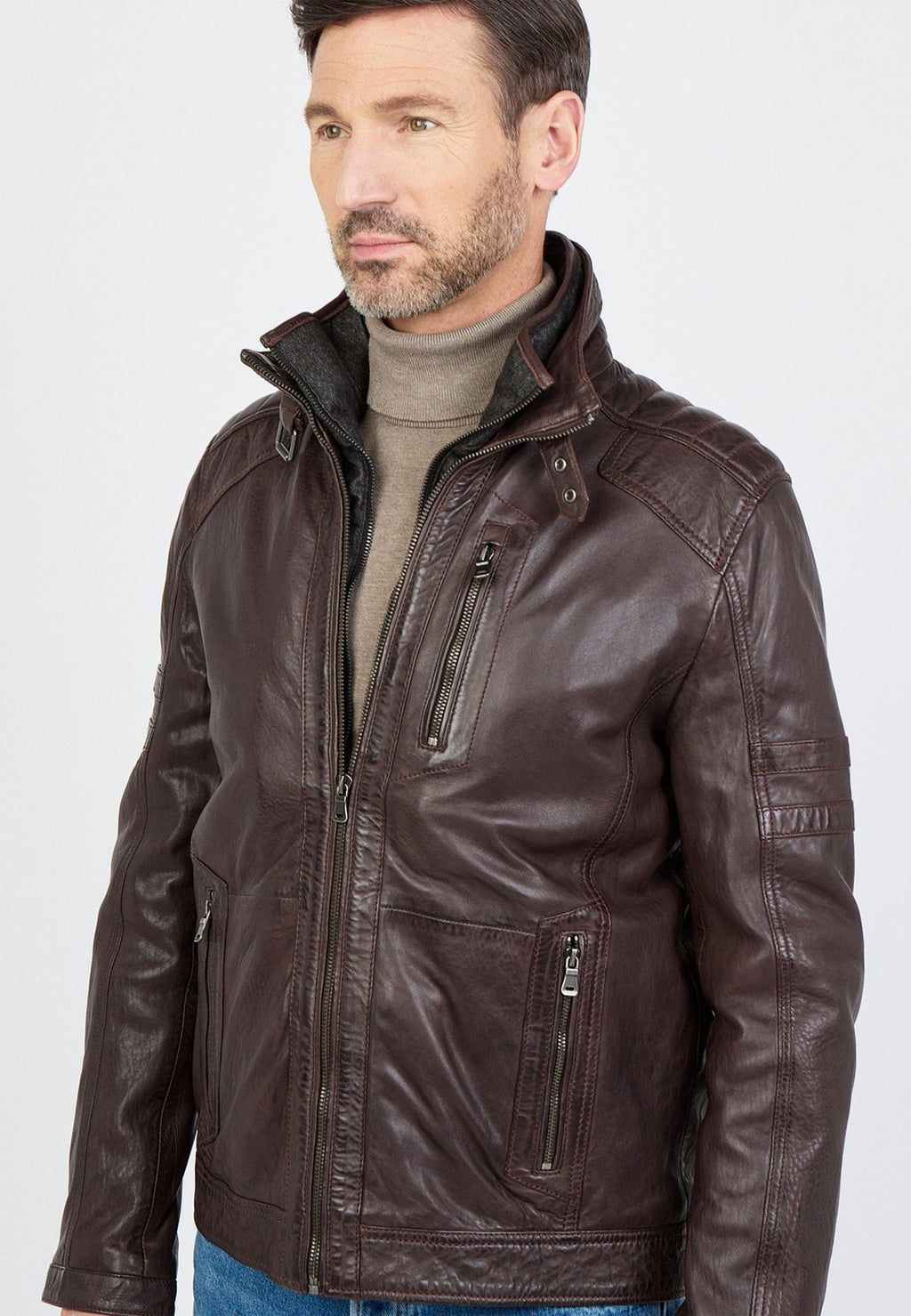 JCCMIT DOPPELTEM KRAGEN - Lederjacke