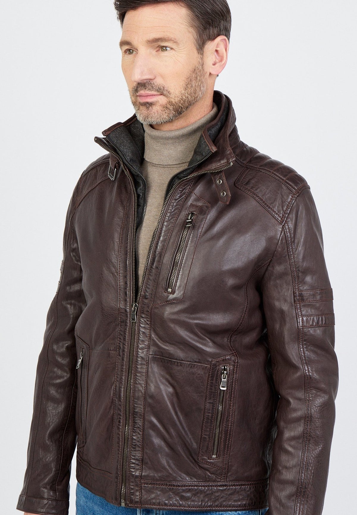 JCCMIT DOPPELTEM KRAGEN - Lederjacke