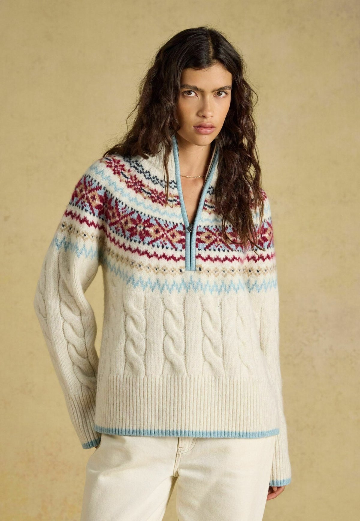 Tom JouleCABLE KNIT FAIR ISLE HALF ZIP JUMPER - Strickpullover