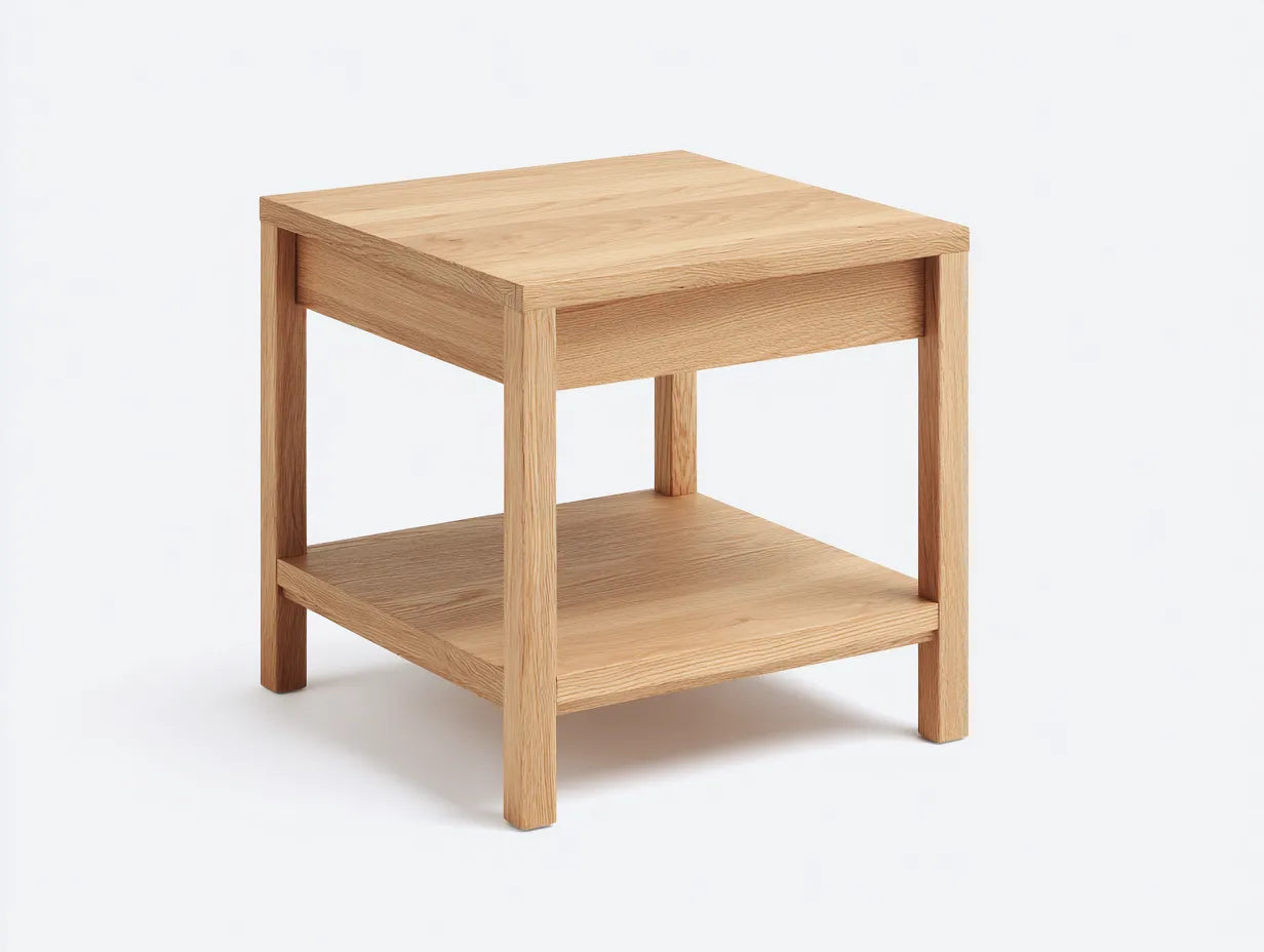 Beistelltisch aus hellem Eichenholz 58x58x56 cm - Eiche Hell - mit unterer Ablage für Wohnzimmer