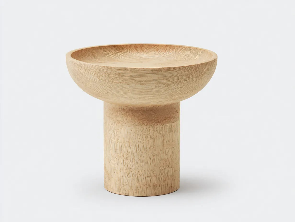 Beistelltisch rund aus hellem Holz 53x53x47 cm - Eiche Hell - mit tiefer Tablettform für Wohnzimmer