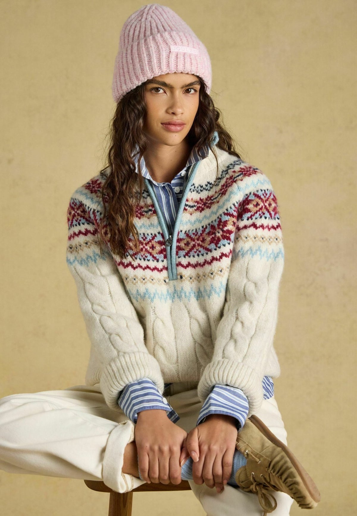 Tom JouleCABLE KNIT FAIR ISLE HALF ZIP JUMPER - Strickpullover