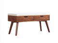 Sitzbank Holz 125x40x50 cm - Weiß und Walnussbraun - mit zwei Schubladen für Schlafzimmer