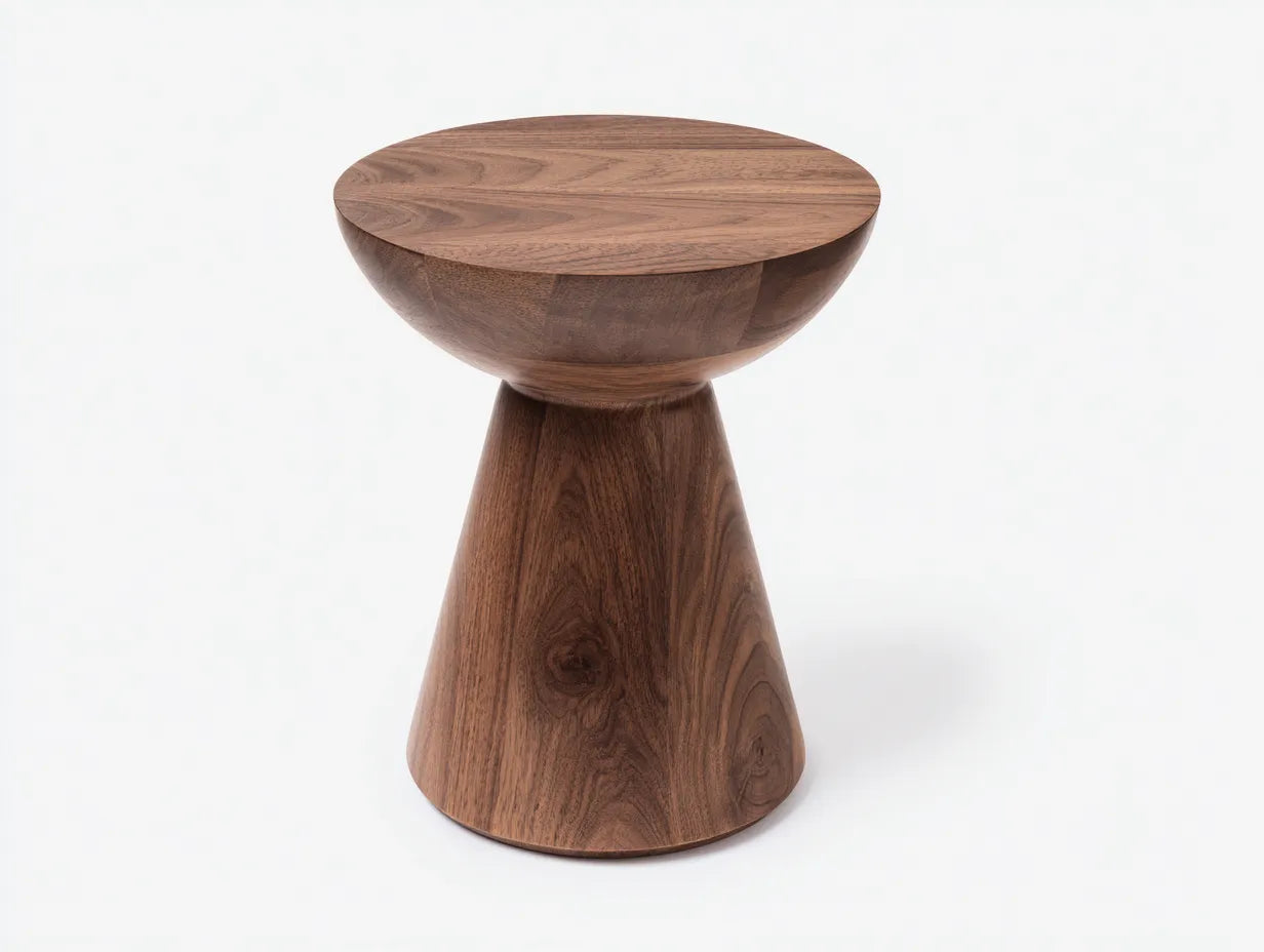 Beistelltisch rund aus Holz 45x45x49 cm - Walnussbraun - mit konischem Sockel für Wohnzimmer