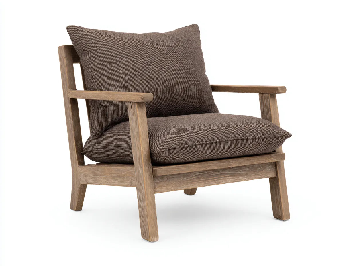 Loungesessel Holz Stoff 82x84x78 cm - Dunkelbraun und Naturholz - rustikaler Außenbereichsstil