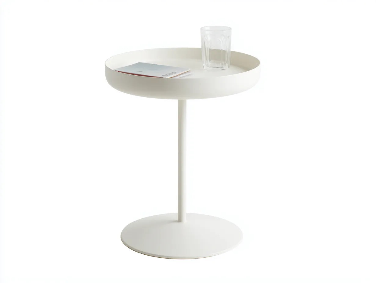 Beistelltisch rund aus Metall 48x48x58 cm - Weiß - mit Tablettkante für Wohnzimmer