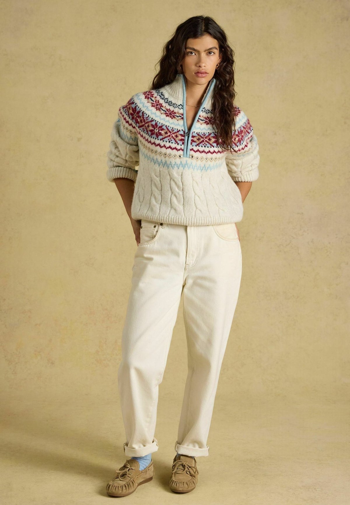 Tom JouleCABLE KNIT FAIR ISLE HALF ZIP JUMPER - Strickpullover