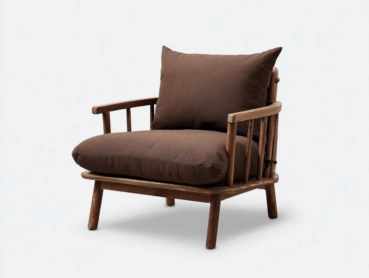 Loungesessel Holz Stoff 82x80x74 cm - Braun und Dunkelholz - rustikaler Gartenlounge Stil