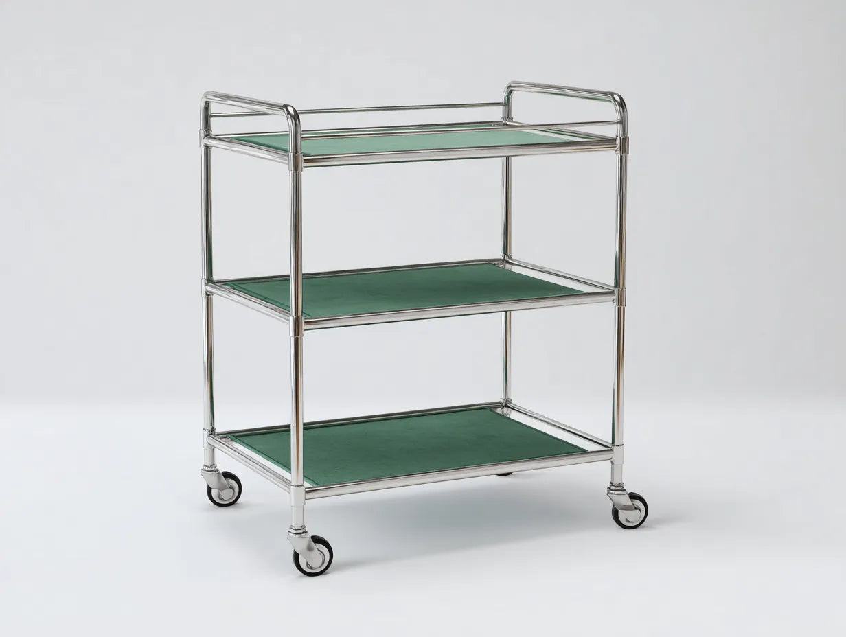 Servierwagen Metall 78x42x90 cm - Silber und Grün - dreistufiger Küchenstil