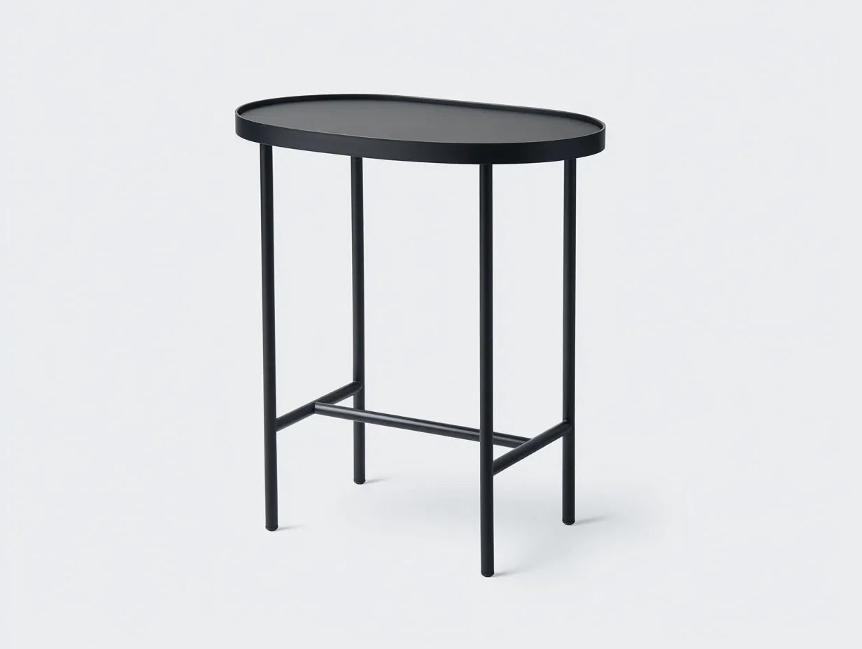 Beistelltisch oval aus Metall 60x42x58 cm - Schwarz - mit erhöhtem Rand für Wohnzimmer
