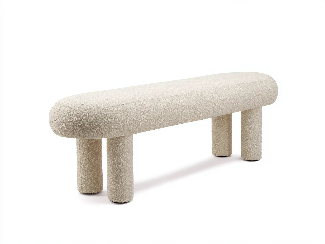 Sitzbank Bouclé 150x40x47 cm - Elfenbein - zylindrische Füße für Schlafzimmer