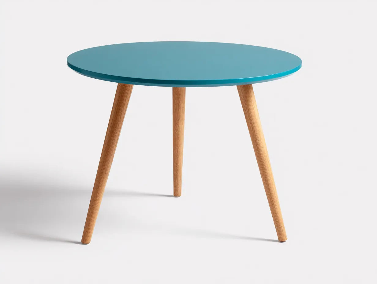 Beistelltisch rund mit Holzgestell 58x58x53 cm - Blaugrün und Holz Natur - kompakte Ablage für Wohnzimmer