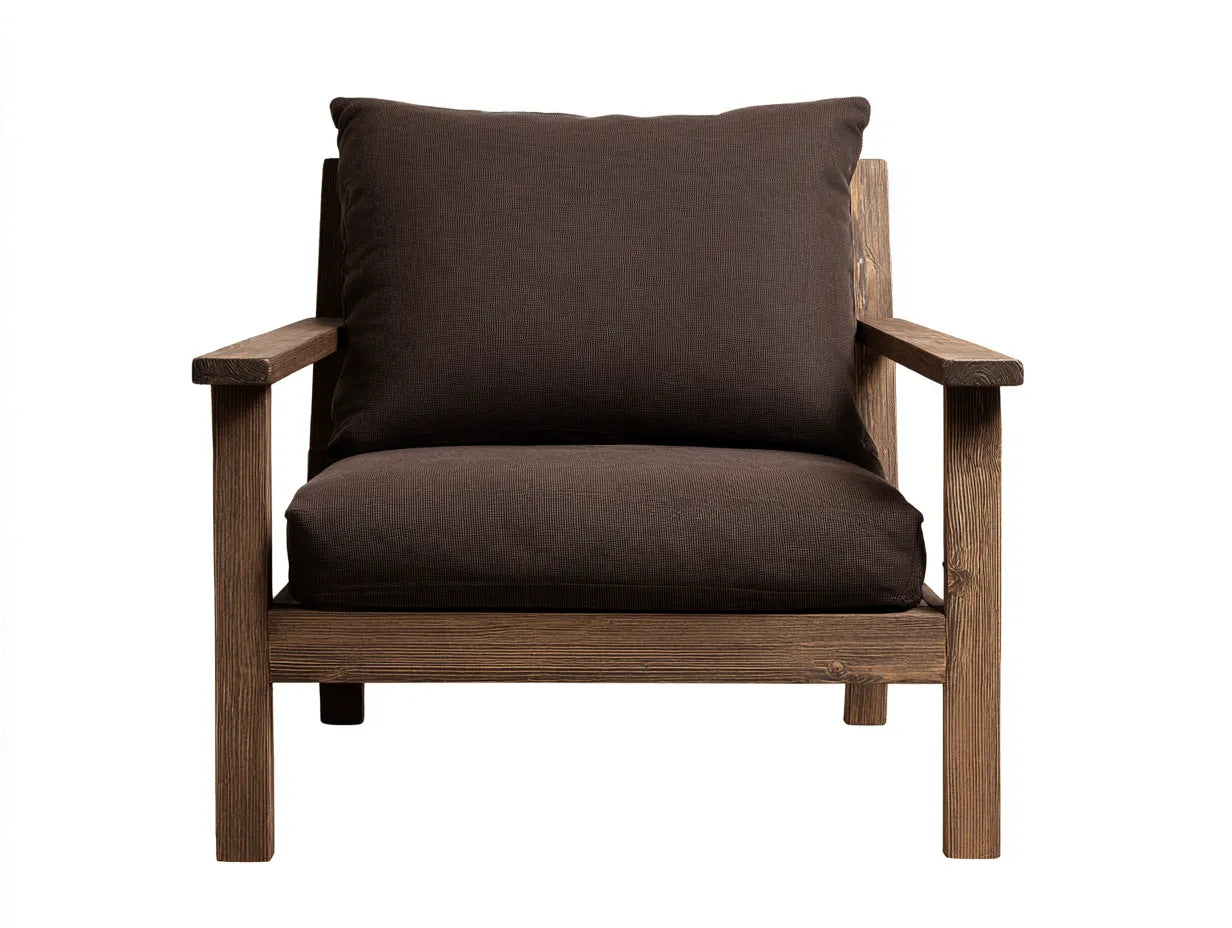 Loungesessel Holz Stoff 83x81x76 cm - Dunkelbraun und Walnussbraun - geradliniger Gartenstil