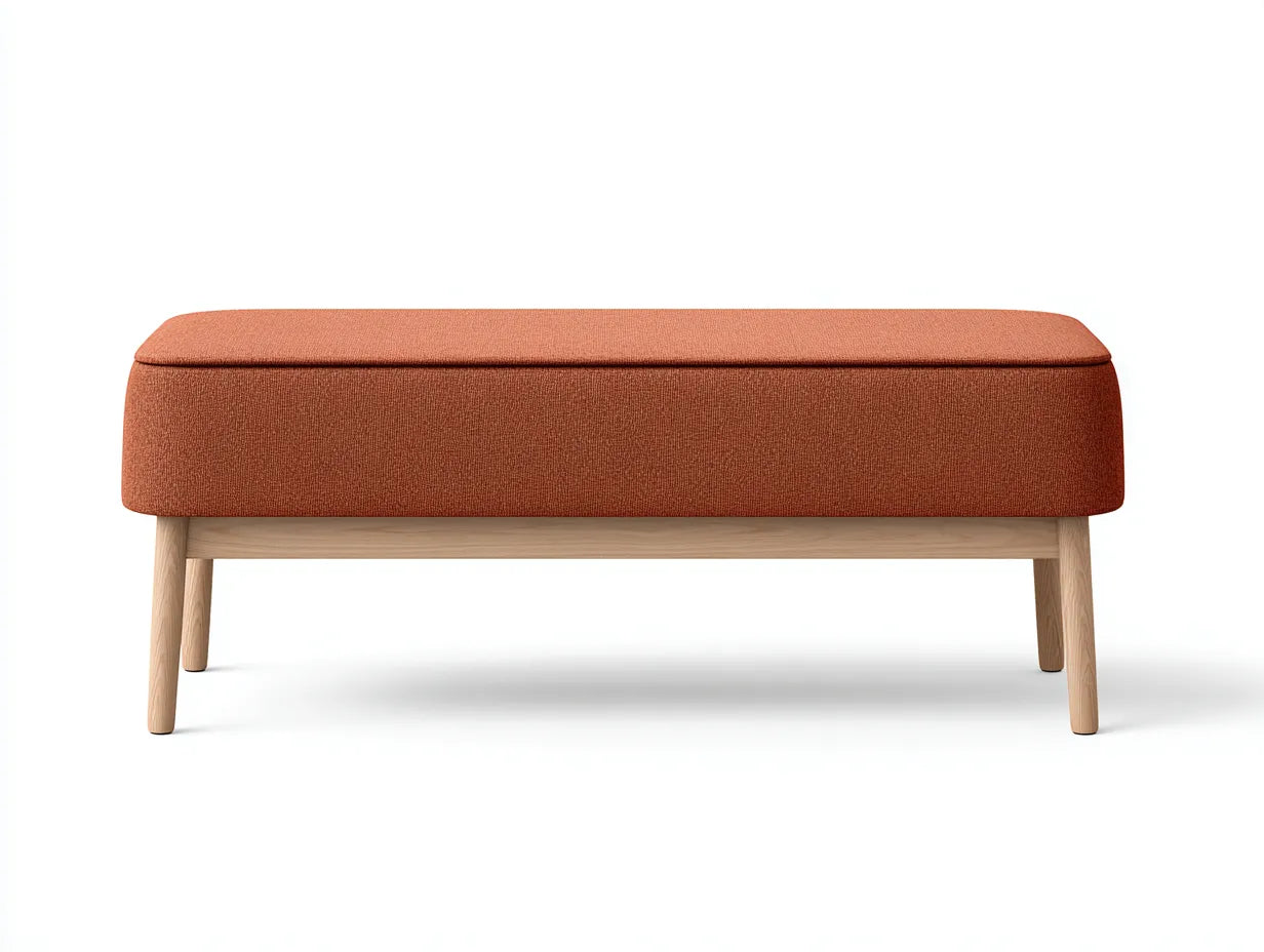 Sitzbank Stoff 130x42x48 cm - Rostorange und Naturholz - gepolsterter Stil für Schlafzimmer